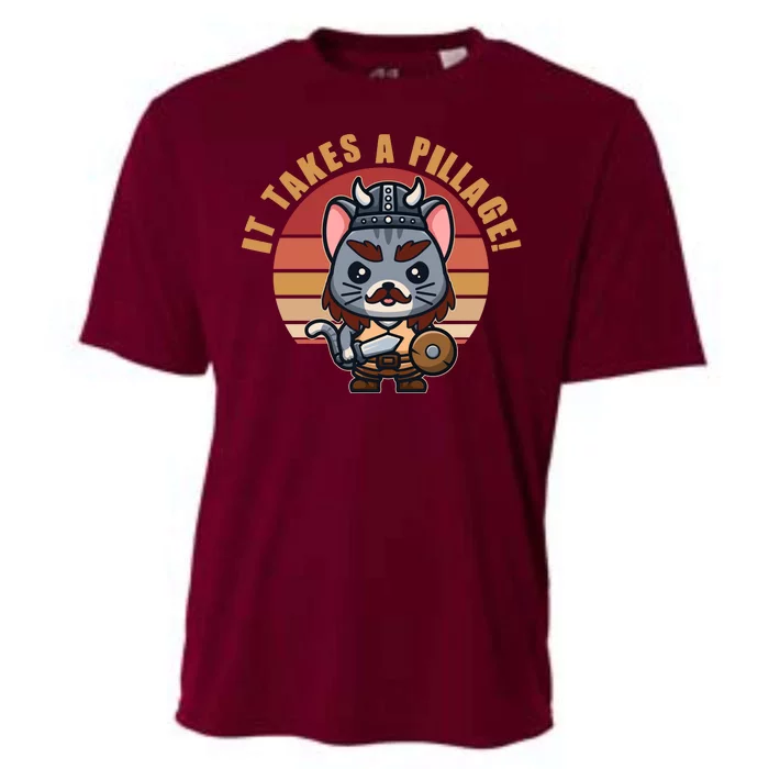 Funny Viking Cat It Takes A Pillage Cooling Performance Crew T-Shirt