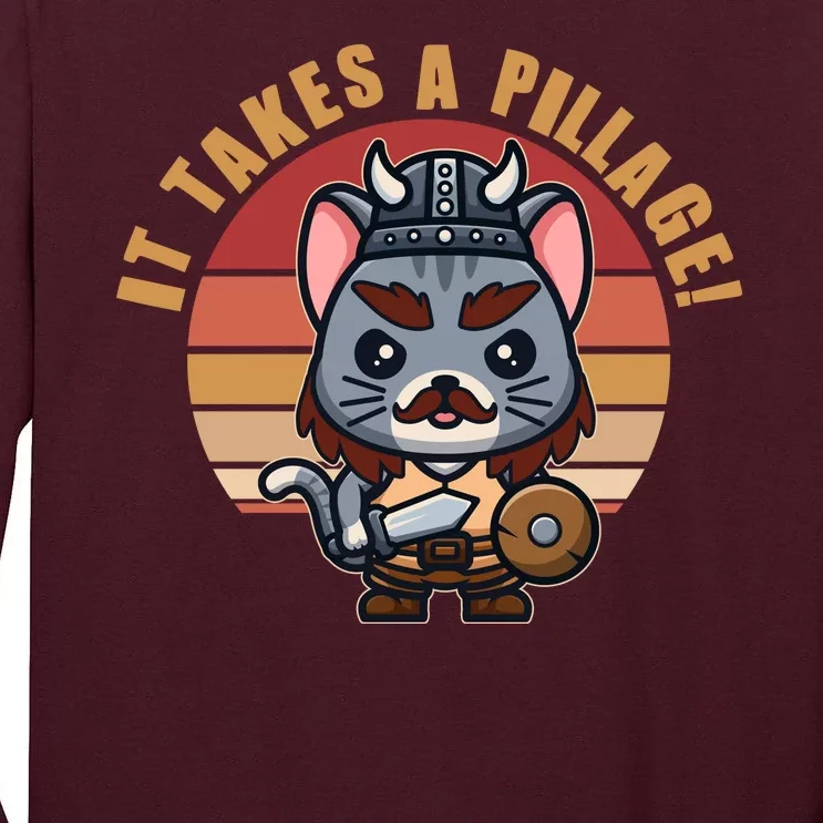 Funny Viking Cat It Takes A Pillage Tall Long Sleeve T-Shirt