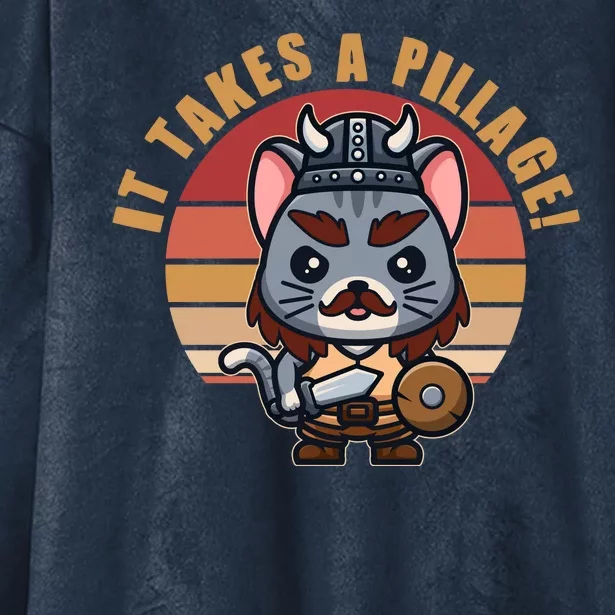 Funny Viking Cat It Takes A Pillage Hooded Wearable Blanket