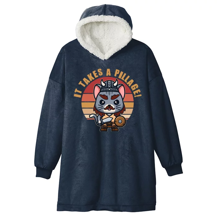 Funny Viking Cat It Takes A Pillage Hooded Wearable Blanket