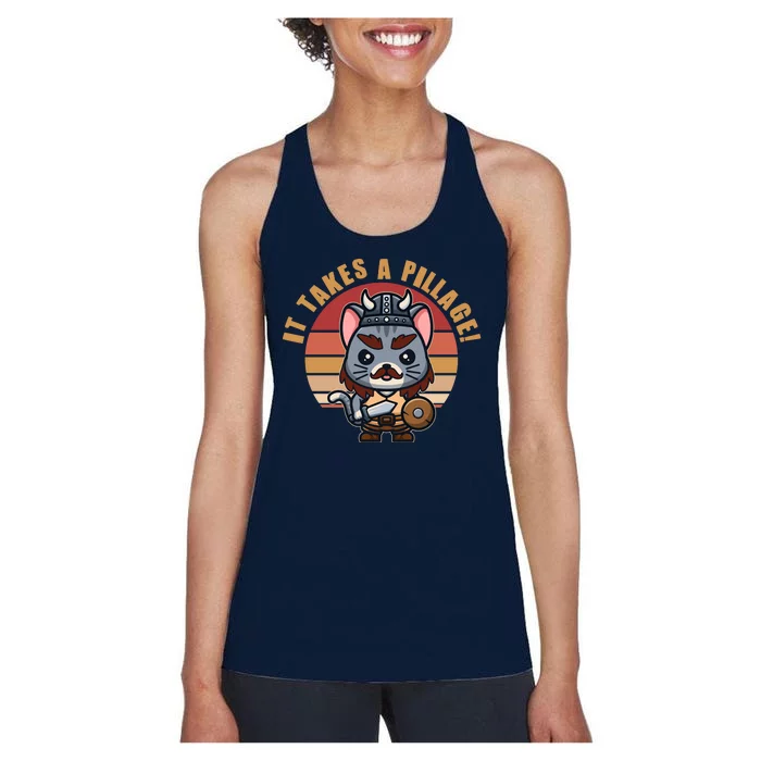 Funny Viking Cat It Takes A Pillage Women's Racerback Tank