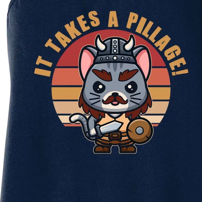 Funny Viking Cat It Takes A Pillage Women's Racerback Tank