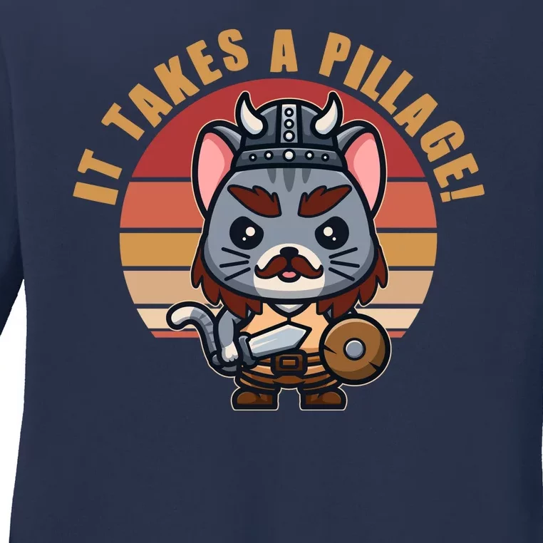 Funny Viking Cat It Takes A Pillage Ladies Long Sleeve Shirt