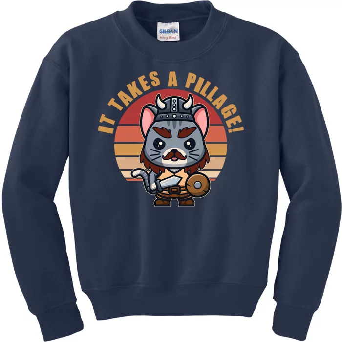 Funny Viking Cat It Takes A Pillage Kids Sweatshirt