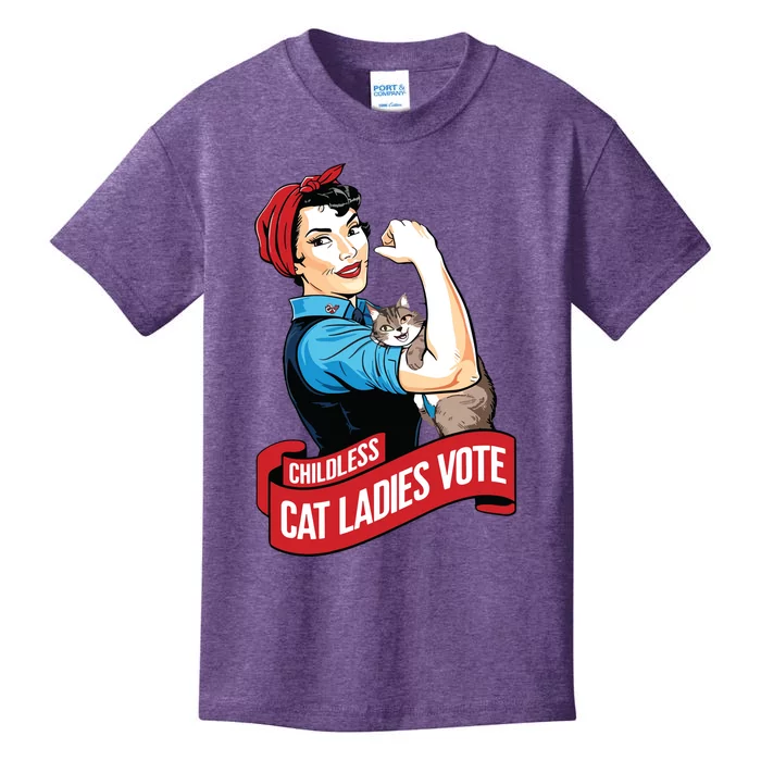 Funny Vintage Childless Cat Ladies Vote Rosie The Riveter Kids T-Shirt