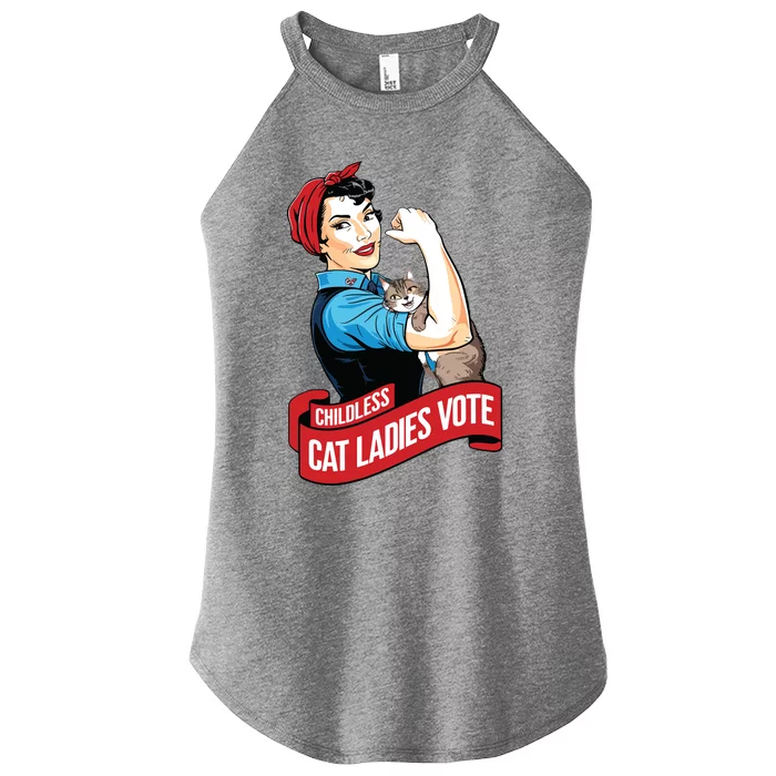 Funny Vintage Childless Cat Ladies Vote Rosie The Riveter Women’s Perfect Tri Rocker Tank