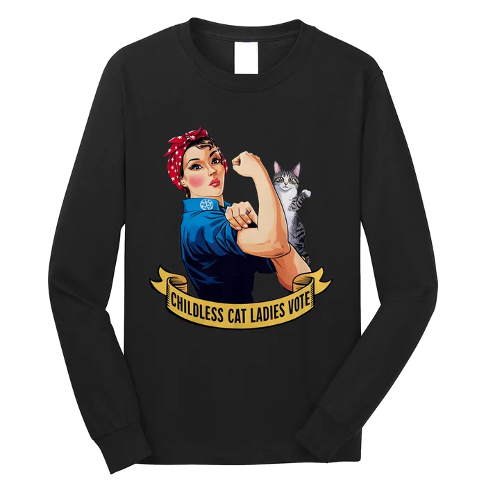 Funny Vintage Childless Cat Ladies Vote Rosie The Riveter Long Sleeve Shirt