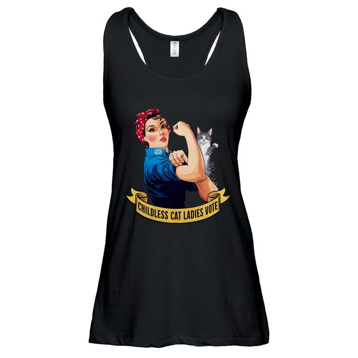 Funny Vintage Childless Cat Ladies Vote Rosie The Riveter Ladies Essential Flowy Tank