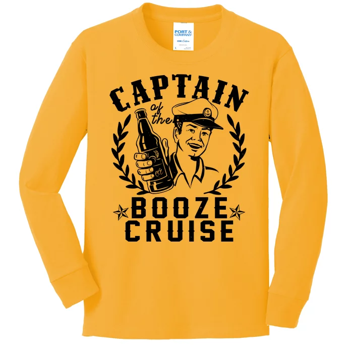 Funny Vintage Captain Of The Booze Cruise Kids Long Sleeve Shirt