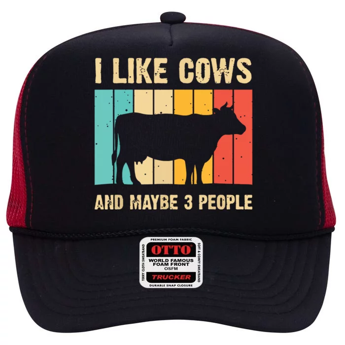 Funny Vintage Cow Design Cow Farmer Men Women Cattle Lover High Crown Mesh Trucker Hat