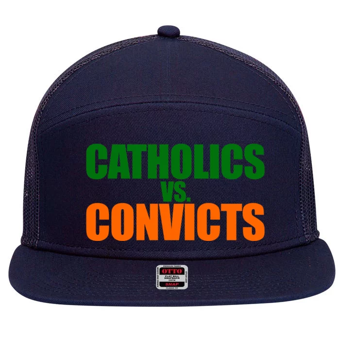 Funny Vintage Catholics Vs. Convicts 1988 Classic 7 Panel Mesh Trucker Snapback Hat