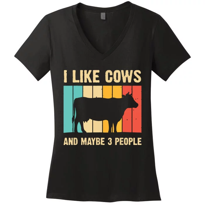 Funny Vintage Cow Design Cow Farmer Cattle Lover Women's V-Neck T-Shirt