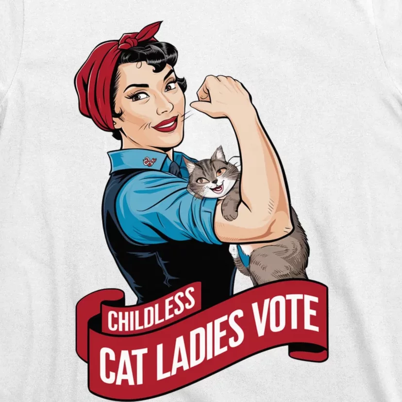 Funny Vintage Childless Cat Ladies Vote Rosie The Riveter Kamala Harris 2024 T-Shirt