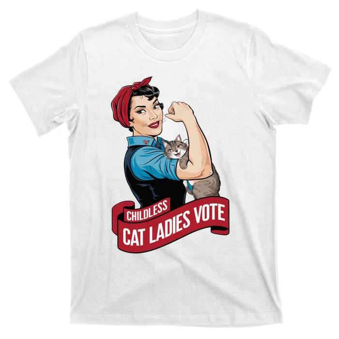 Funny Vintage Childless Cat Ladies Vote Rosie The Riveter Kamala Harris 2024 T-Shirt