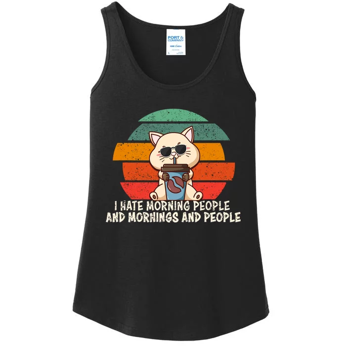 Funny Vintage Costume I Hate Morning People Cat Lover Ladies Essential Tank