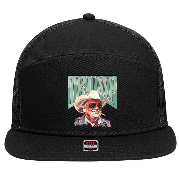 Funny Vintage Cowboy Western Daddy Donald Trump President 7 Panel Mesh Trucker Snapback Hat