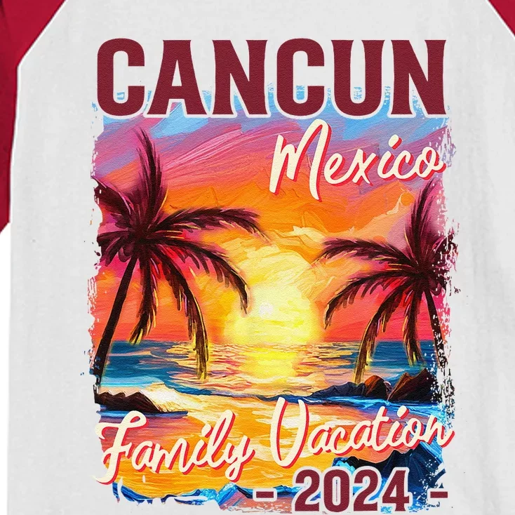 Family Vacation Cancun Mexico 2024 Summer Trip Matching Kids Colorblock Raglan Jersey