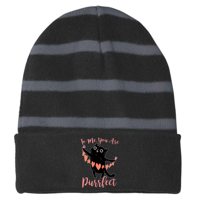 Funny Valentine Cat To Me You Are Purrfect Striped Beanie with Solid Band