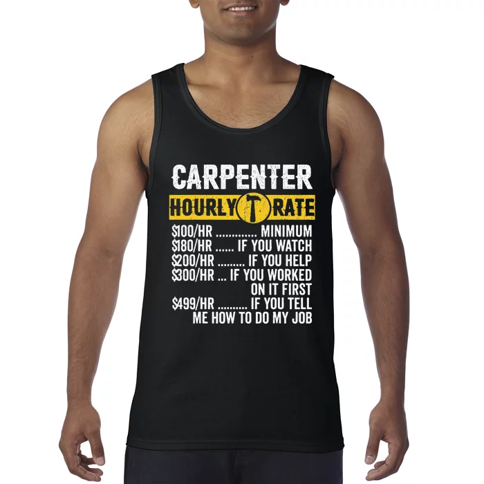 Funny Vintage Carpenter Apparel Woodworking Hourly Rate Tank Top