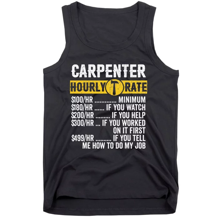 Funny Vintage Carpenter Apparel Woodworking Hourly Rate Tank Top