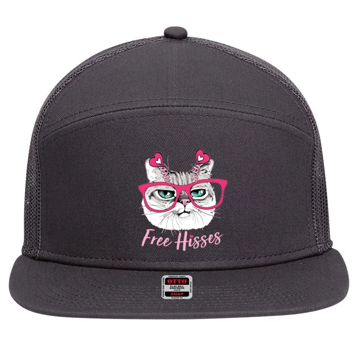 Funny Valentine Cat Free Hisses 7 Panel Mesh Trucker Snapback Hat