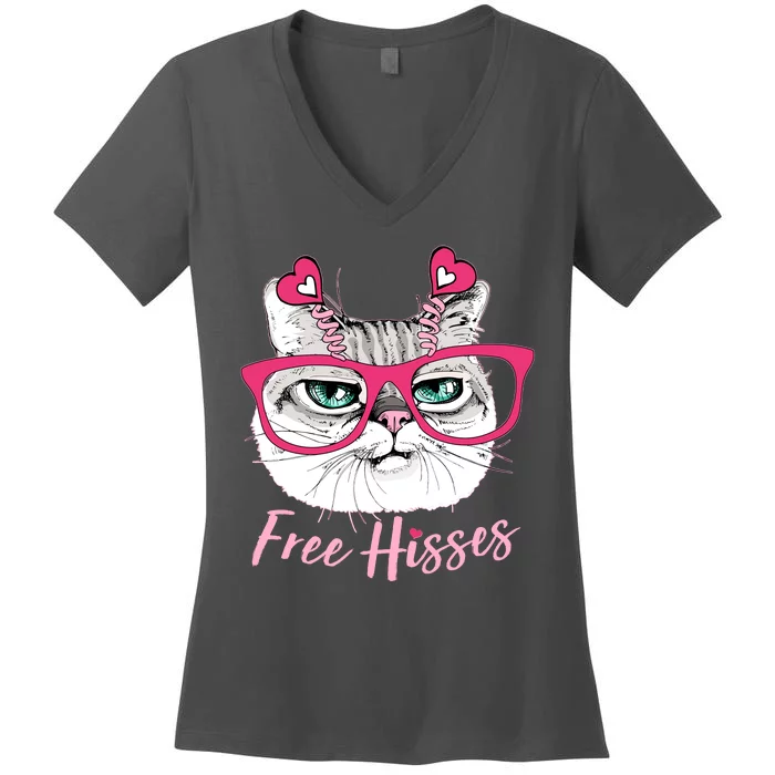 Funny Valentine Cat Free Hisses Women's V-Neck T-Shirt