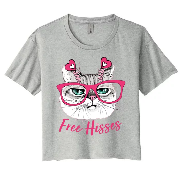 Funny Valentine Cat Free Hisses Women's Crop Top Tee