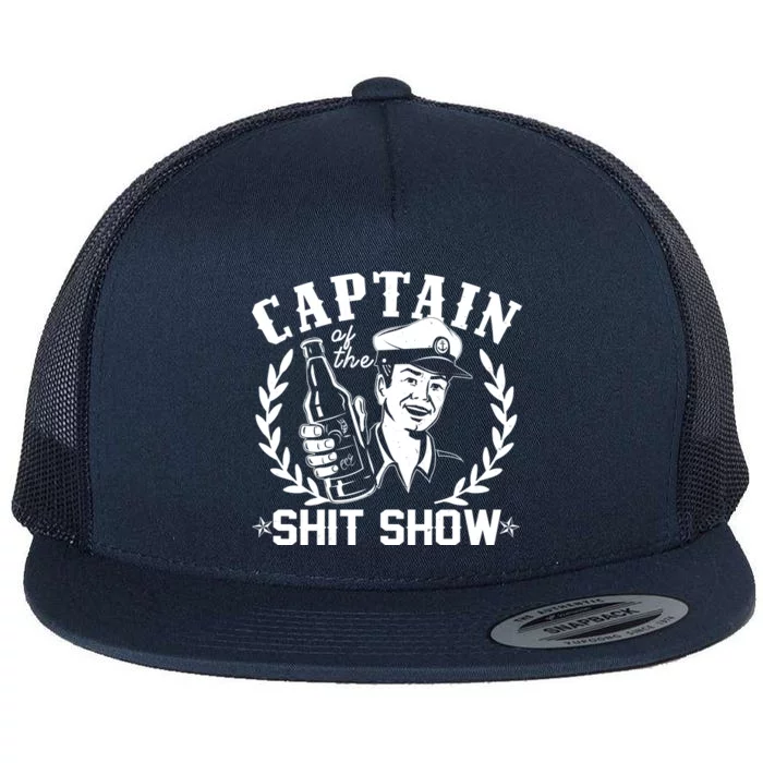 Funny Vintage Captain Of The Shit Show Flat Bill Trucker Hat
