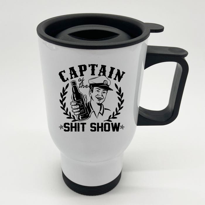 Funny Vintage Captain Of The Shit Show Front & Back Stainless Steel Travel Mug