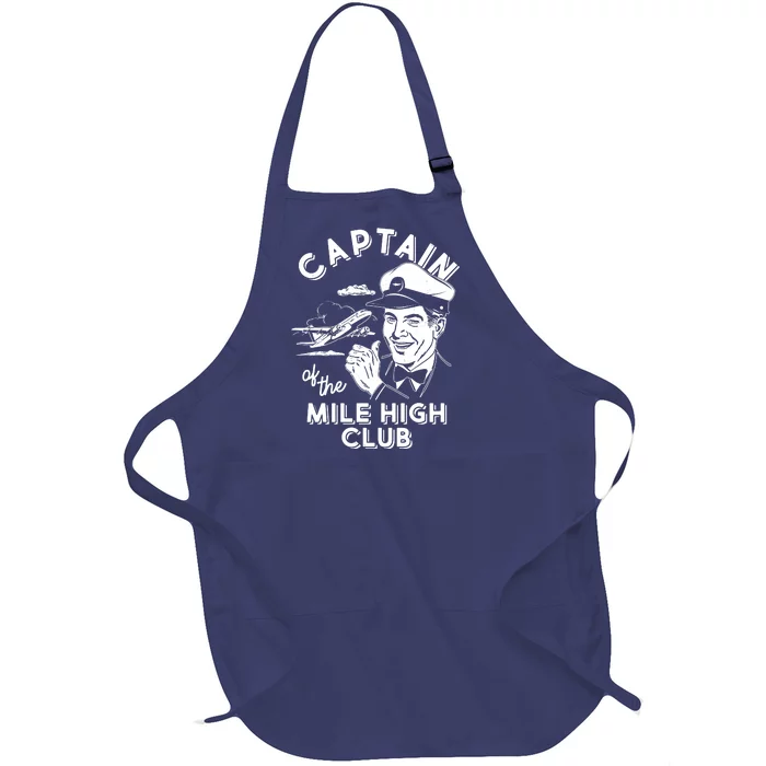 Funny Vintage Captain Of The Mile High Club Full-Length Apron With Pocket