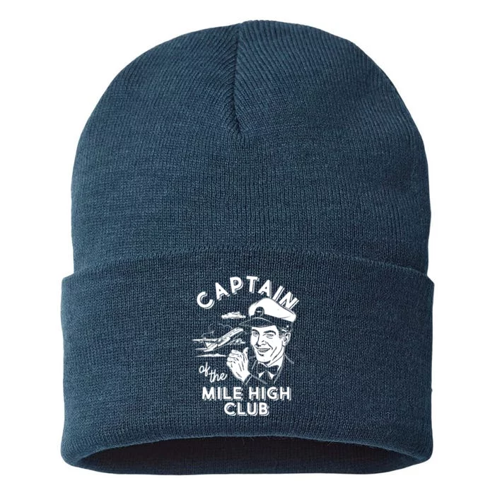 Funny Vintage Captain Of The Mile High Club Sustainable Knit Beanie