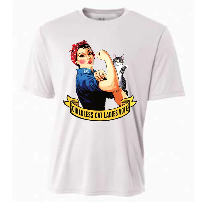 Funny Vintage Childless Cat Ladies Vote Rosie The Riveter Cooling Performance Crew T-Shirt