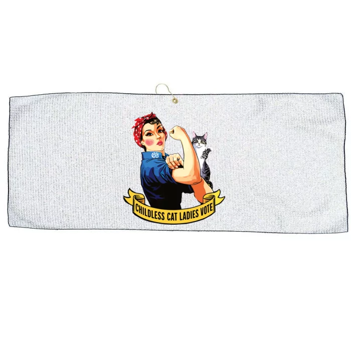 Funny Vintage Childless Cat Ladies Vote Rosie The Riveter Large Microfiber Waffle Golf Towel