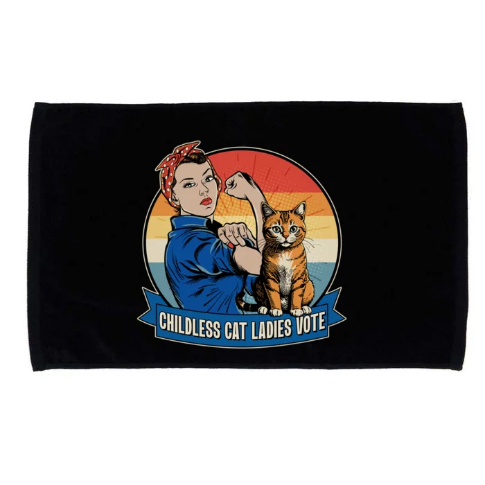 Funny Vintage Childless Cat Ladies Vote Kamala Harris 2024 Election Microfiber Hand Towel