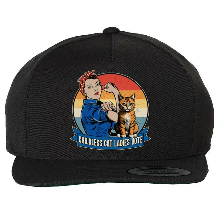 Funny Vintage Childless Cat Ladies Vote Kamala Harris 2024 Election Wool Snapback Cap