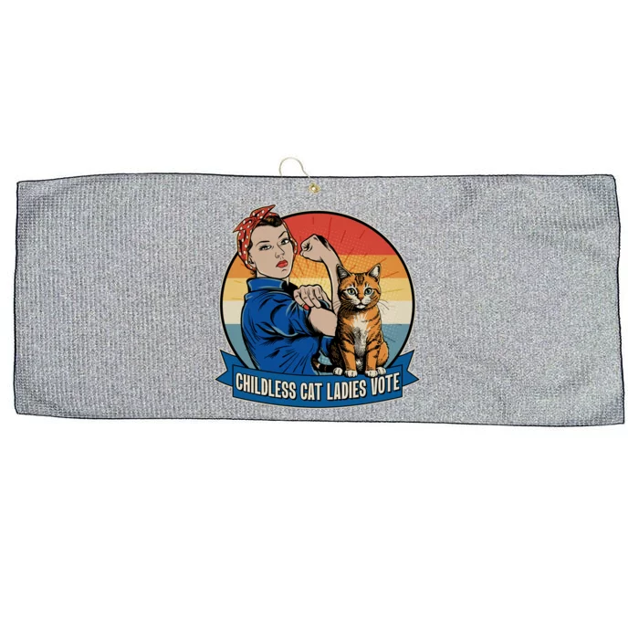 Funny Vintage Childless Cat Ladies Vote Kamala Harris 2024 Election Large Microfiber Waffle Golf Towel