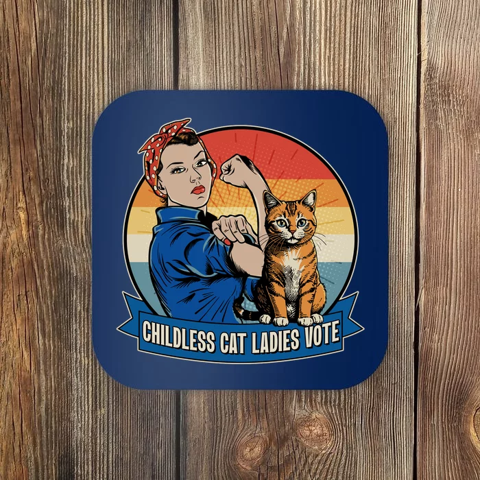 Funny Vintage Childless Cat Ladies Vote Kamala Harris 2024 Election Coaster