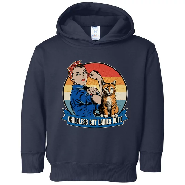 Funny Vintage Childless Cat Ladies Vote Kamala Harris 2024 Election Toddler Hoodie