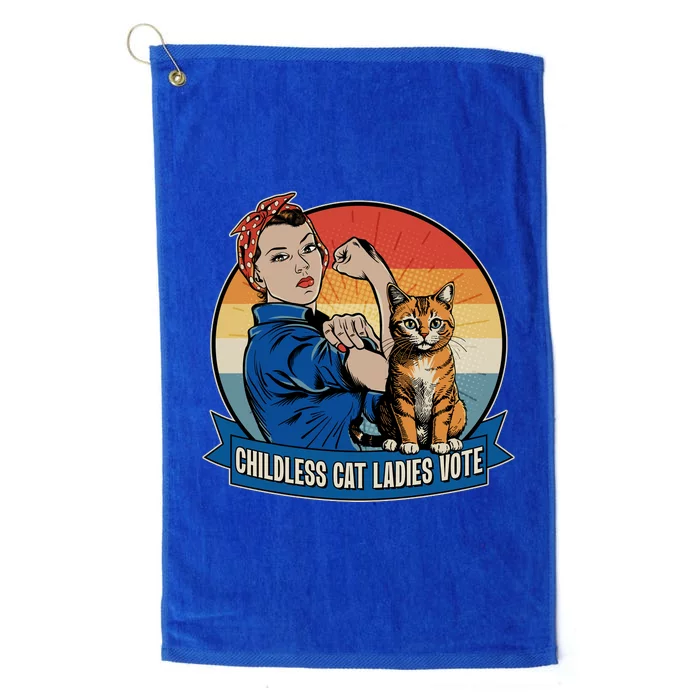 Funny Vintage Childless Cat Ladies Vote Kamala Harris 2024 Election Platinum Collection Golf Towel