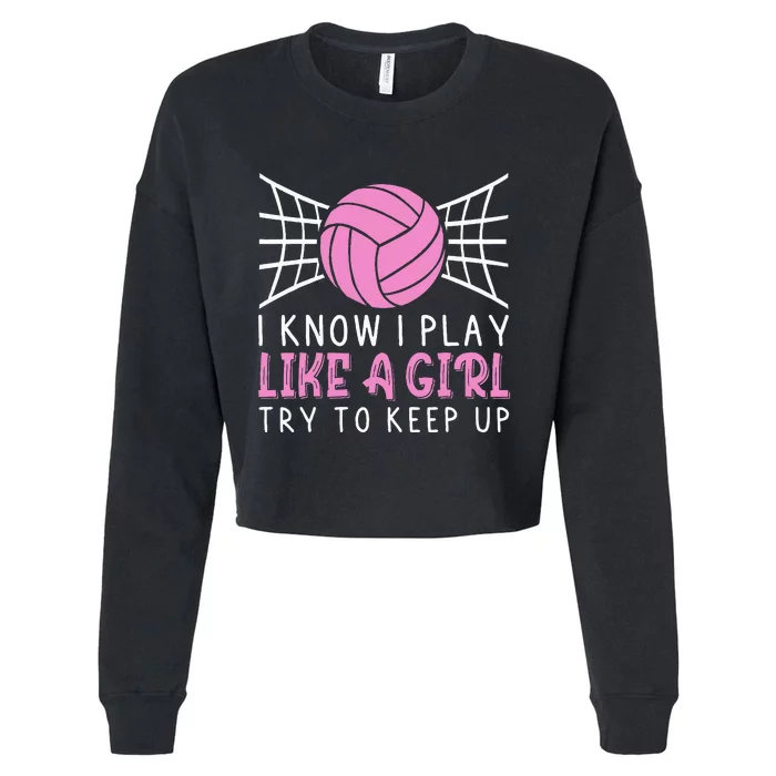 Funny Volleyball Design For Women Volleyball Player Cropped Pullover Crew