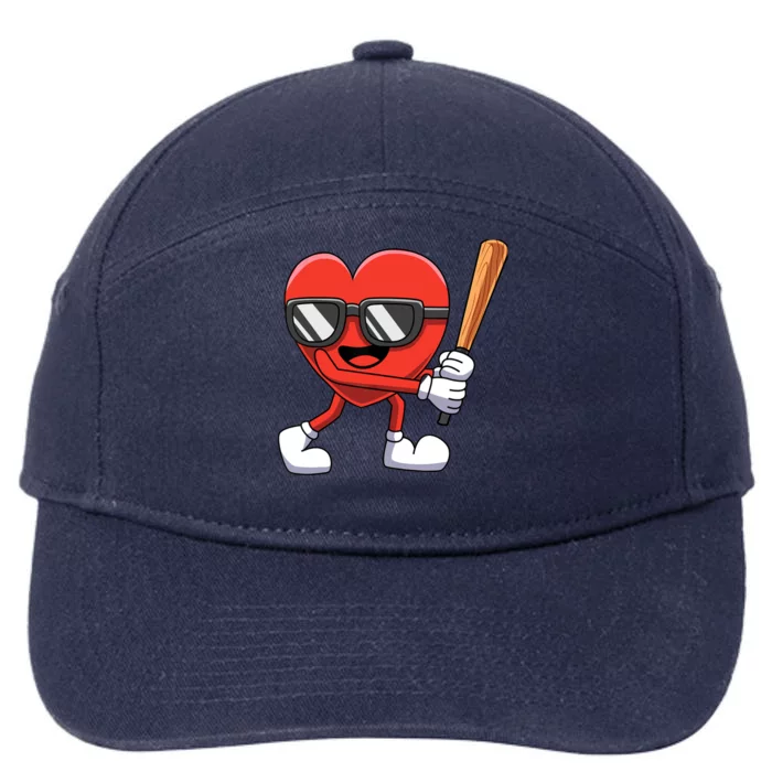 Funny Valentines Day Heart Playing Baseball Boy Girl 7-Panel Snapback Hat