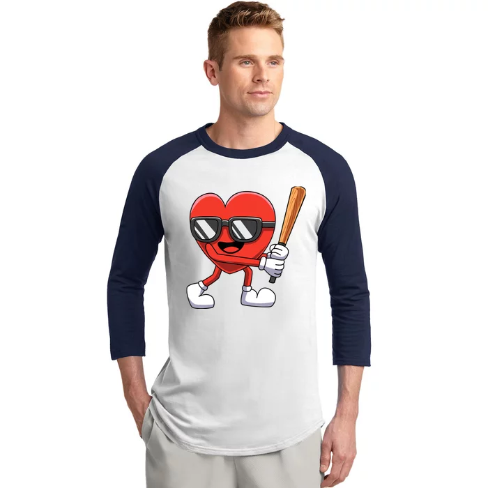 Funny Valentines Day Heart Playing Baseball Boy Girl Baseball Sleeve Shirt