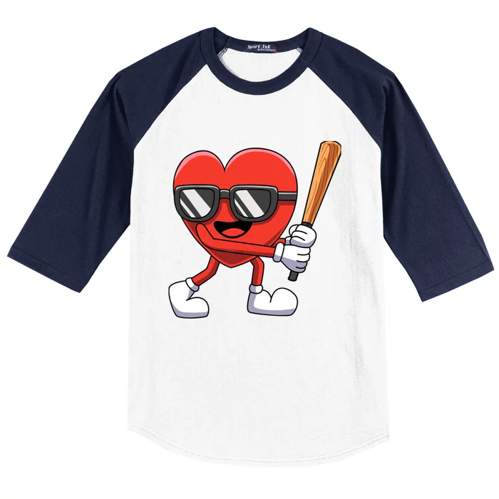 Funny Valentines Day Heart Playing Baseball Boy Girl Baseball Sleeve Shirt