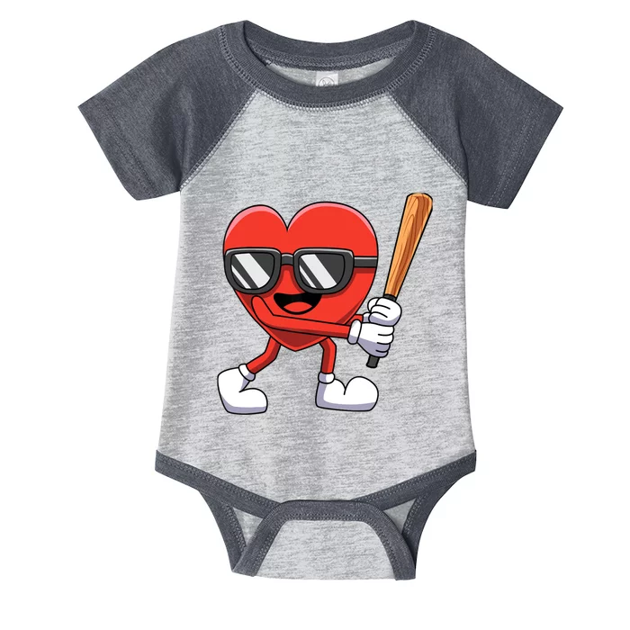 Funny Valentines Day Heart Playing Baseball Boy Girl Infant Baby Jersey Bodysuit