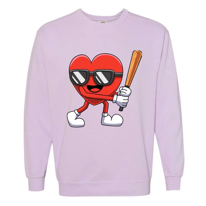 Funny Valentines Day Heart Playing Baseball Boy Girl Garment-Dyed Sweatshirt