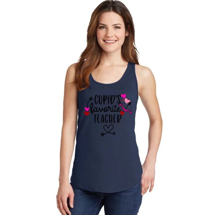 Funny Valentines Day Cupids Favorite Teacher Pink Colored Gift Ladies Essential Tank