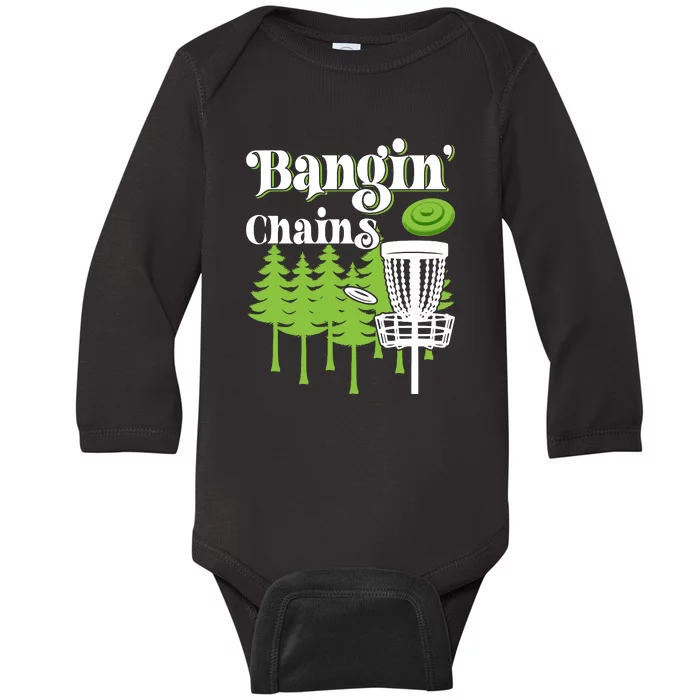 Funny Vintage Disc Golf Bangin' Chains Baby Long Sleeve Bodysuit