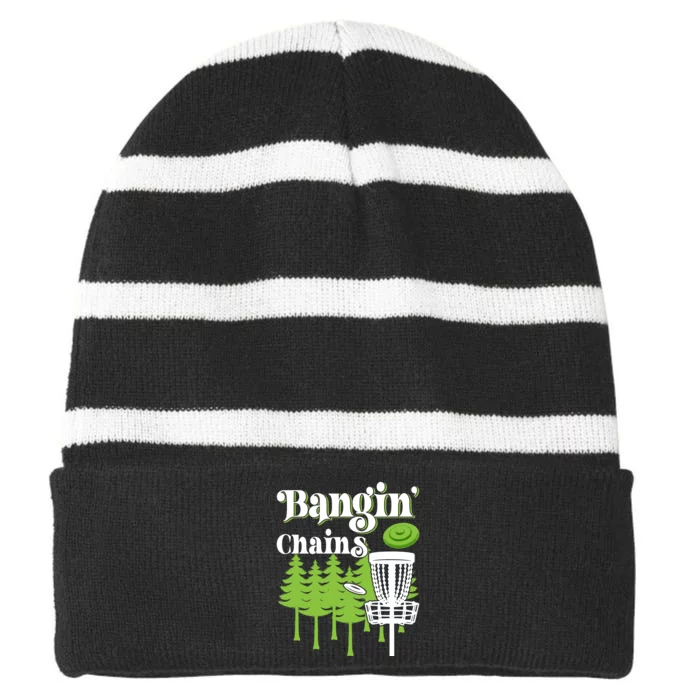 Funny Vintage Disc Golf Bangin' Chains Striped Beanie with Solid Band