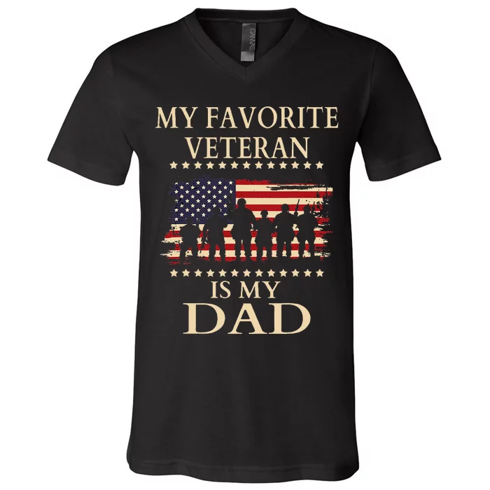 Father Veterans Day My Favorite Veteran Is My Dad Proud Kids V-Neck T-Shirt