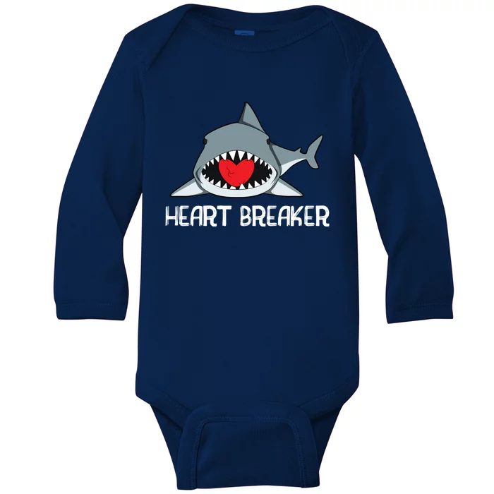 Funny Valentines Day Shark Heart Breaker Cool Gift Baby Long Sleeve Bodysuit